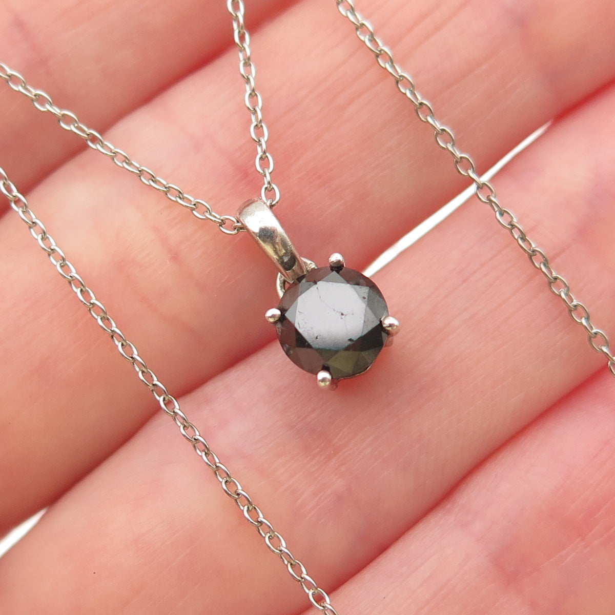 925 Sterling Silver Real Round-Cut Black Diamond Mini Charm Pendant