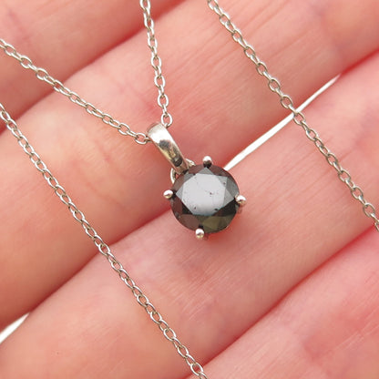 925 Sterling Silver Real Round-Cut Black Diamond Mini Charm Pendant