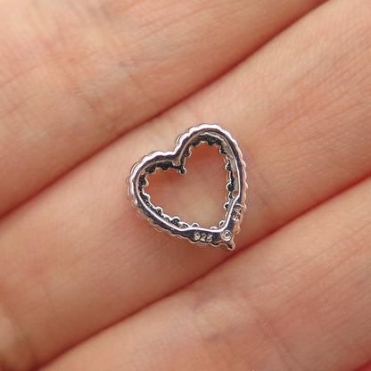 SAI 925 Sterling Silver Round-Cut C Z Heart Mini Slide Charm Pendant