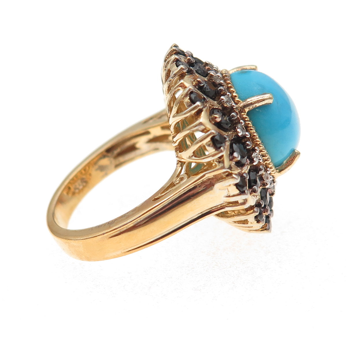 Chuck Clemency 925 Sterling Gold Plated Real Turquoise Spinel Topaz Ring Size 8