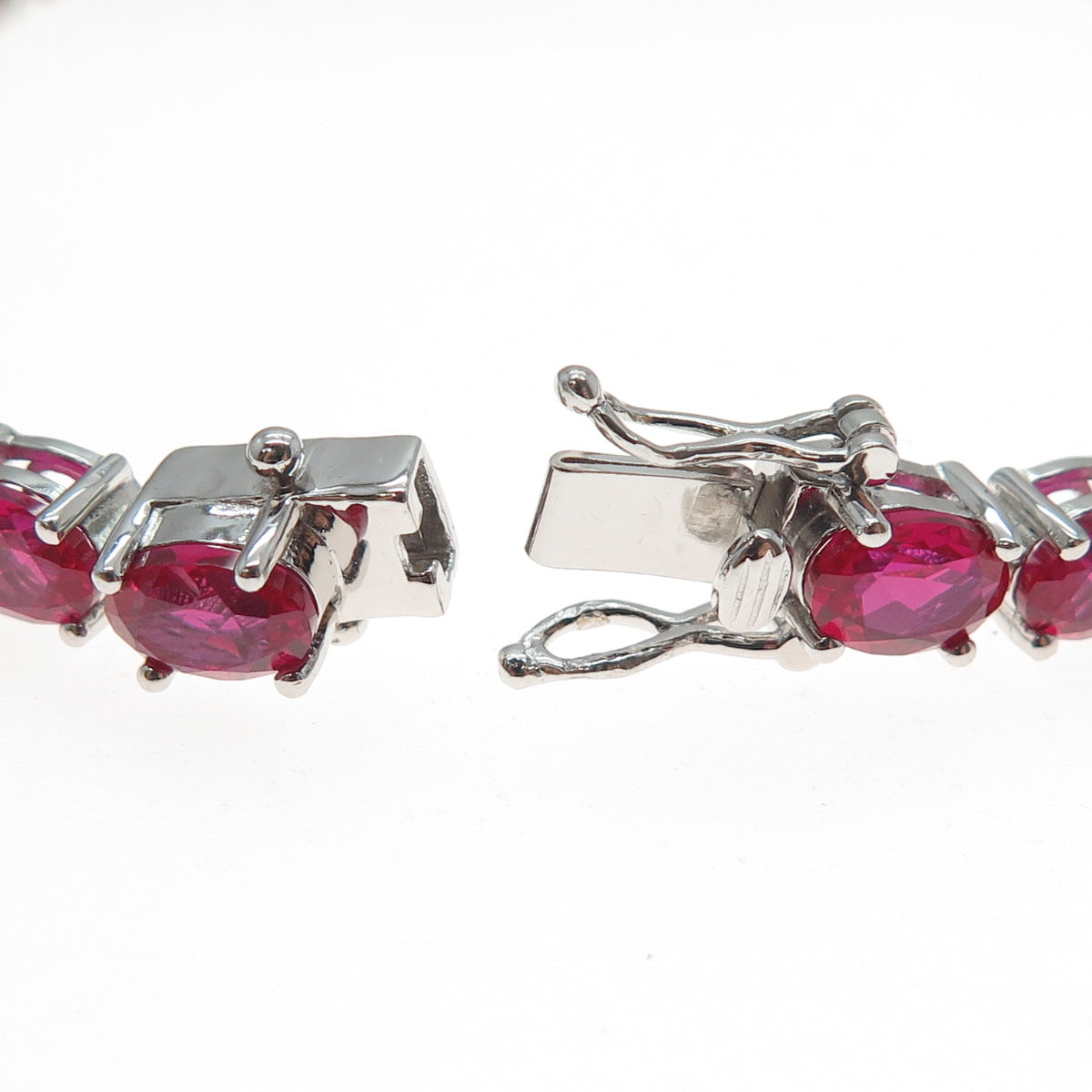 925 Sterling Silver Oval-Cut Lab-Created Ruby Tennis Link Bracelet 7.75"