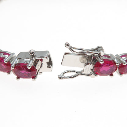 925 Sterling Silver Oval-Cut Lab-Created Ruby Tennis Link Bracelet 7.75"