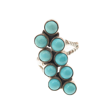 925 Sterling Silver Vintage Real Turquoise Statement Oxidized Ring Size 8.25