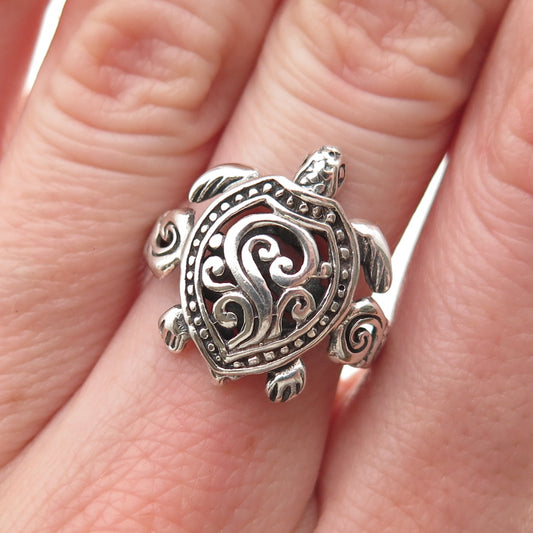 925 Sterling Silver Vintage Turtle Lucky Oxidized Ring Size 6.5