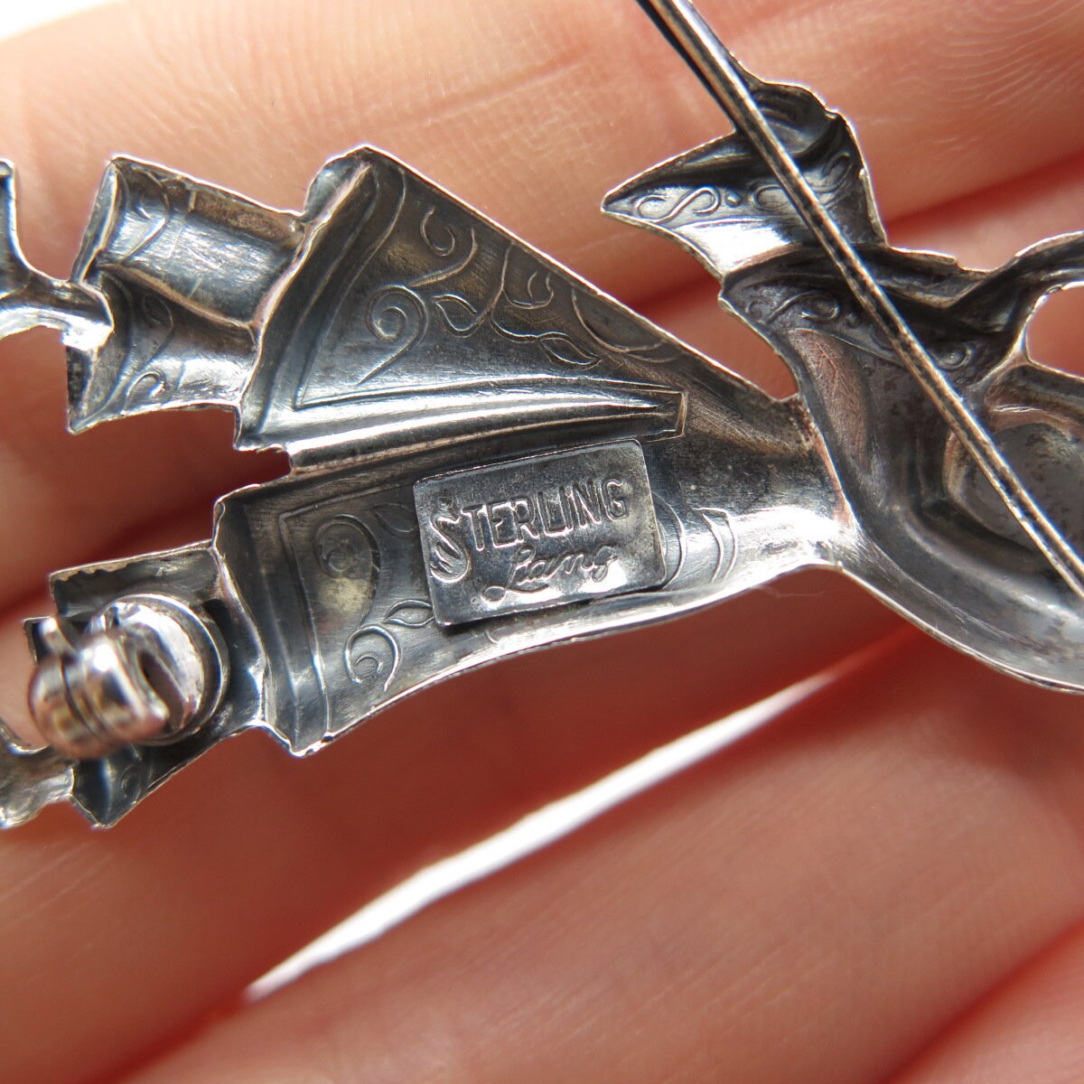 925 Sterling Silver Vintage Lang Japanese Samurai Pin Brooch