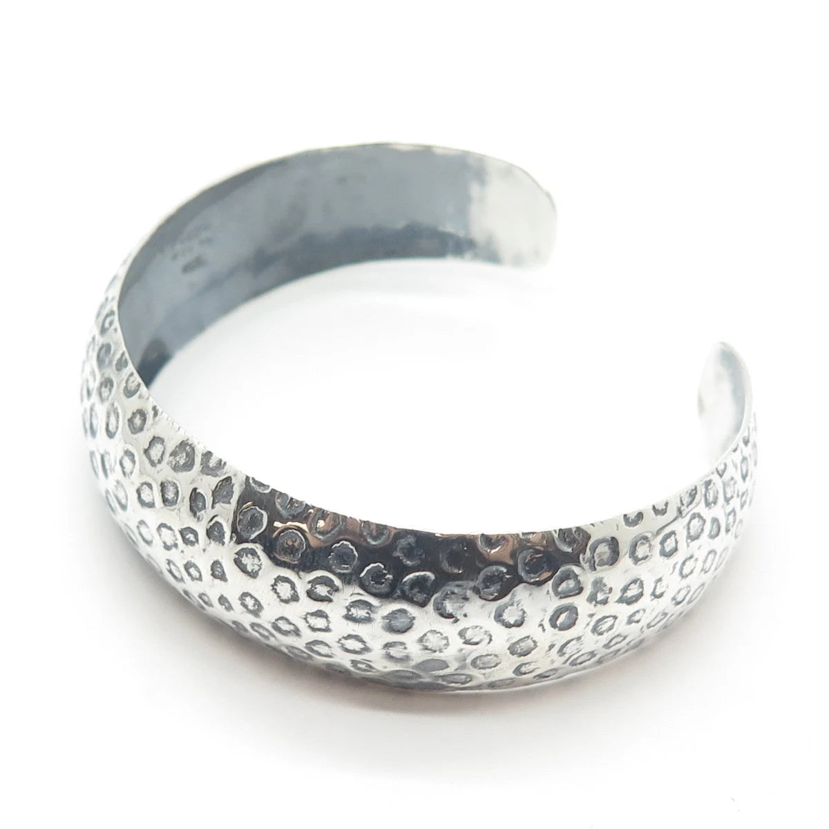 925 Sterling Silver Vintage Mexico Hammered Finish Adjustable Cuff Bracelet 6.5"