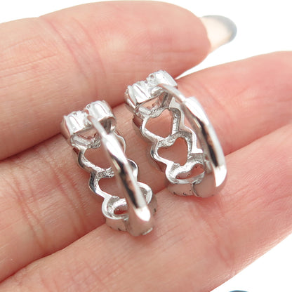 925 Sterling Silver Pave C Z Open Heart Huggie Earrings