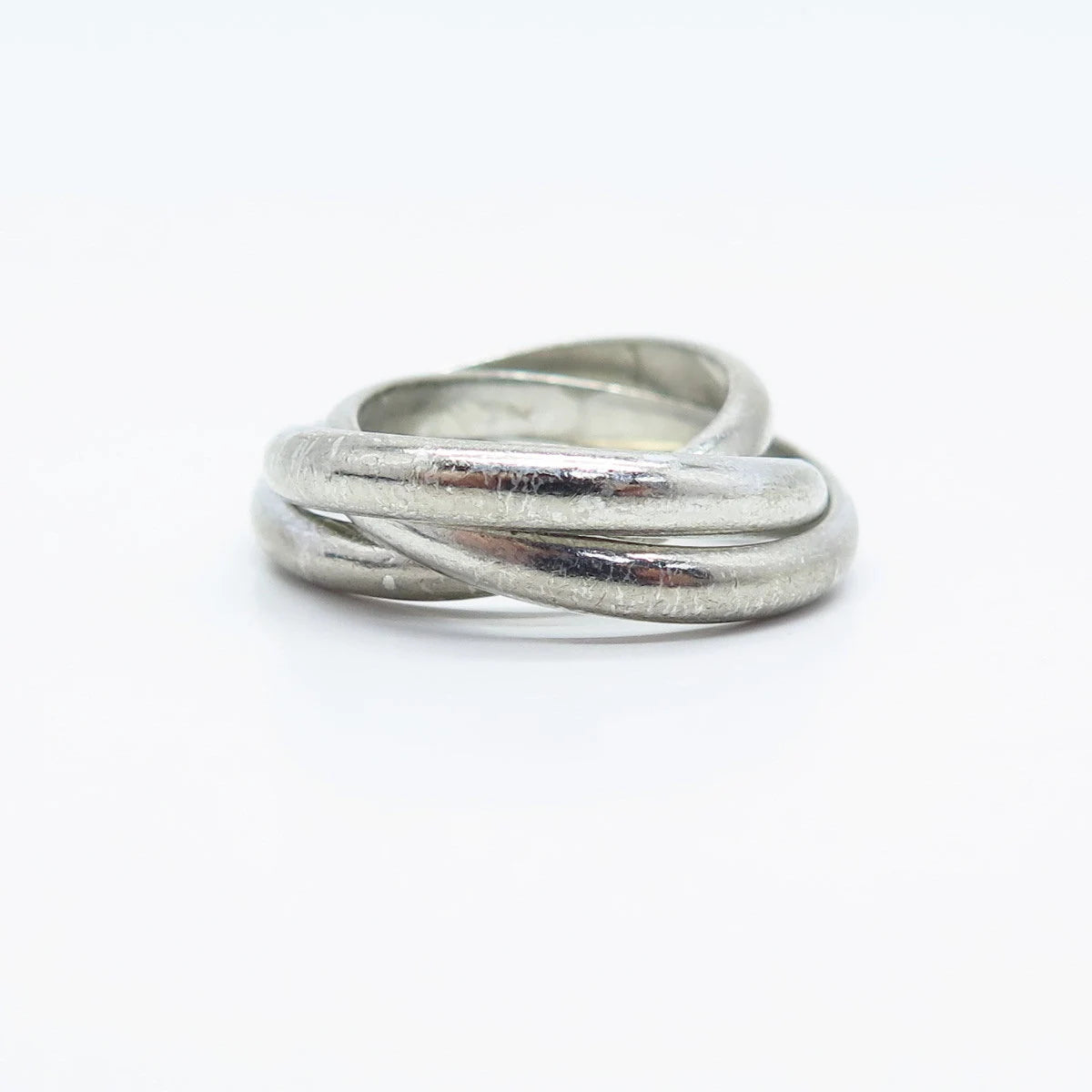 925 Sterling Silver Vintage Triple Interlocked Ring Size 6