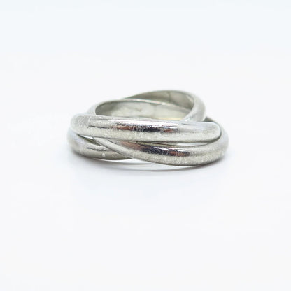 925 Sterling Silver Vintage Triple Interlocked Ring Size 6