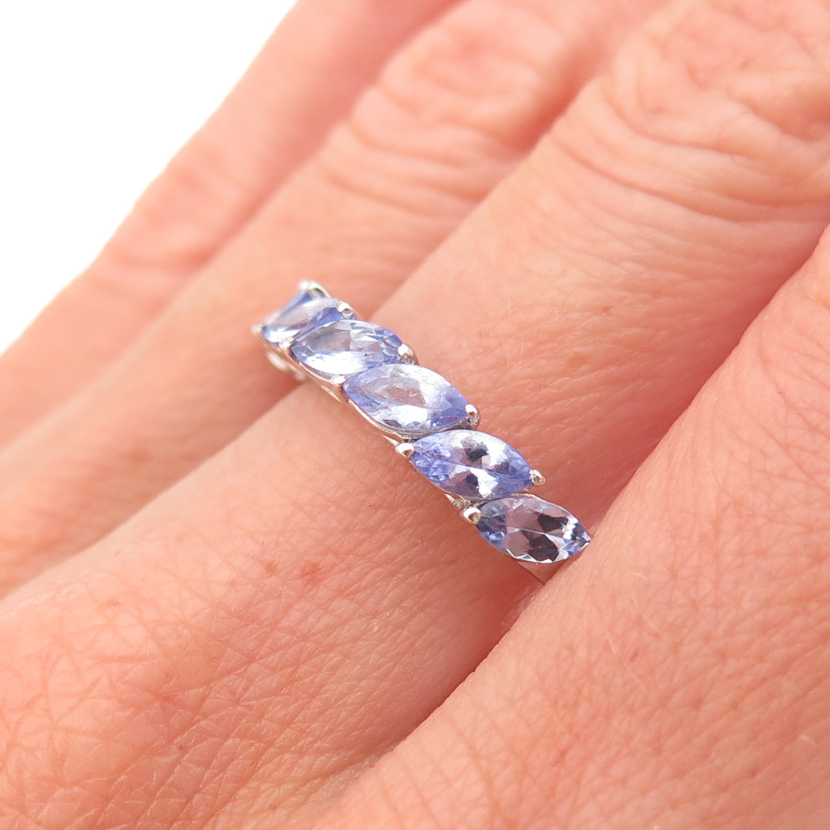 Chuck Clemency 925 Sterling Silver Real Marquise-Cut Tanzanite Ring Size 7