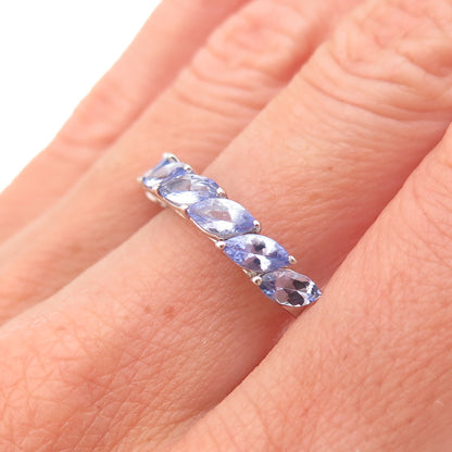 Chuck Clemency 925 Sterling Silver Real Marquise-Cut Tanzanite Ring Size 7