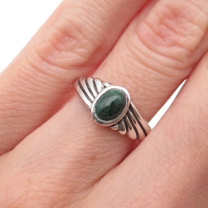 925 Sterling Silver Vintage Real Malachite Oxidized Ring Size 6
