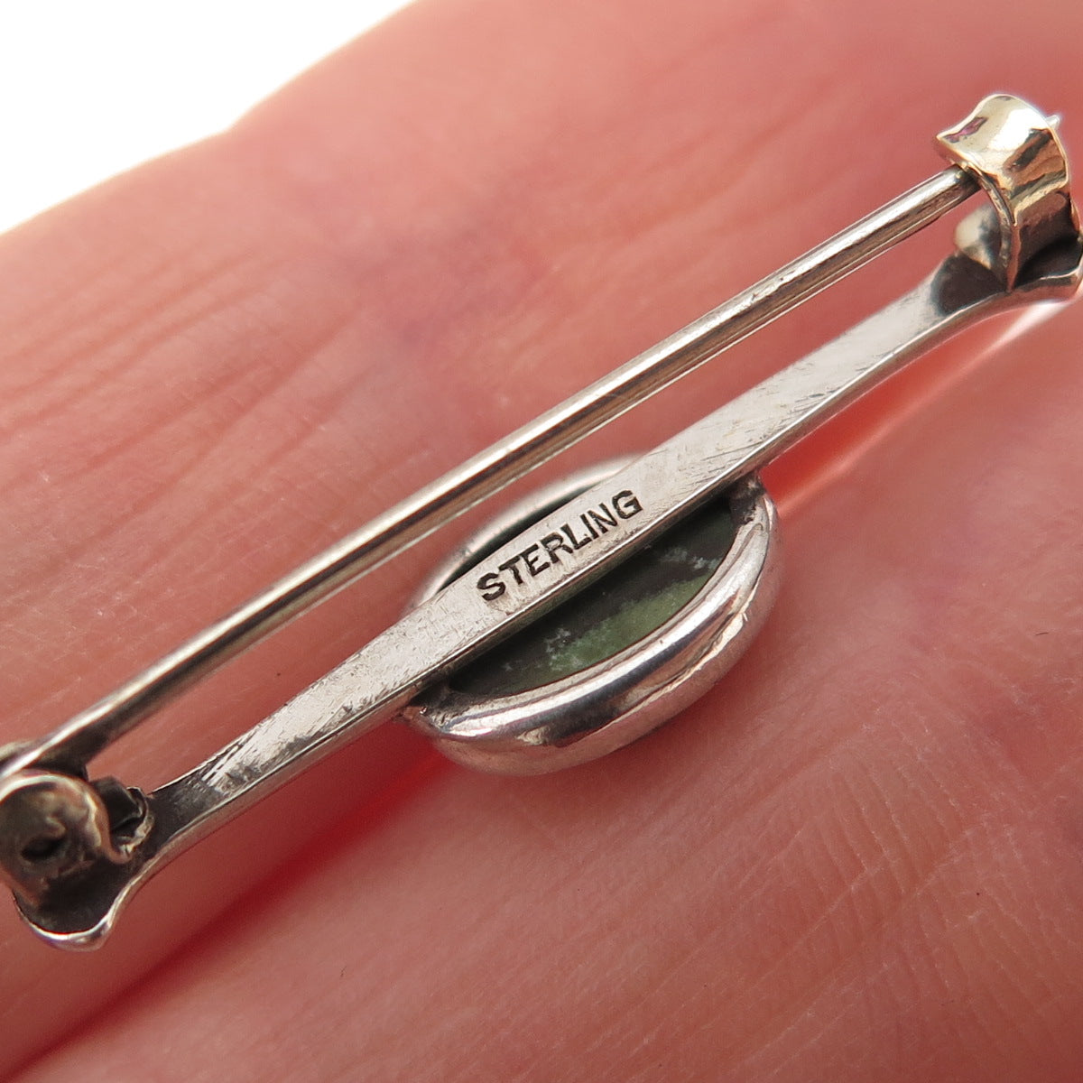 925 Sterling Silver Antique Art Deco Real Royston Turquoise Bar Pin Brooch
