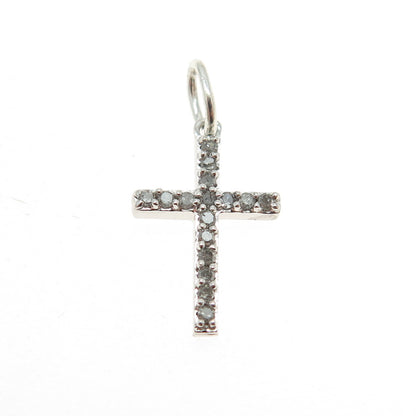 SUN 925 Sterling Silver Real Round-Cut Diamond Cross Minimalist Charm Pendant