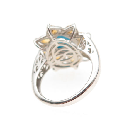 Chuck Clemency 925 Sterling Silver Real Turquoise Citrine Floral Ring Size 8.25