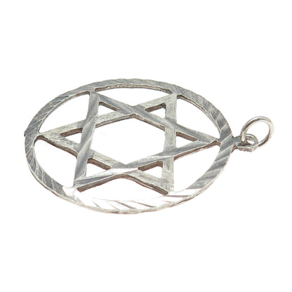 925 Sterling Silver Vintage Star of David Round Pendant