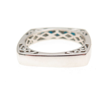 Chuck Clemency 925 Sterling Silver Real Turquoise Square Band Ring Size 8.25