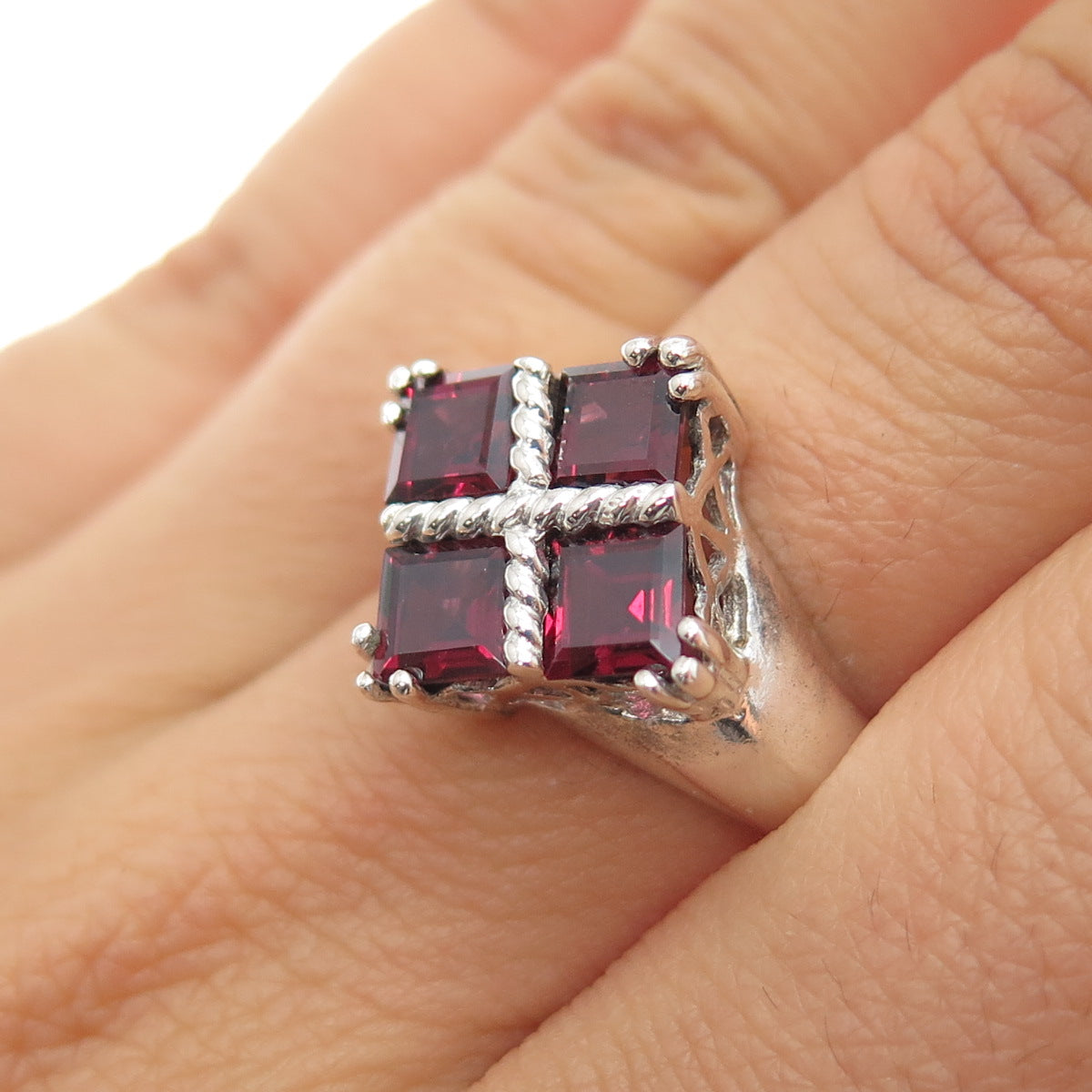 925 Sterling Silver Vintage SCBS Real Asscher-Cut Tourmaline Ring Size 7