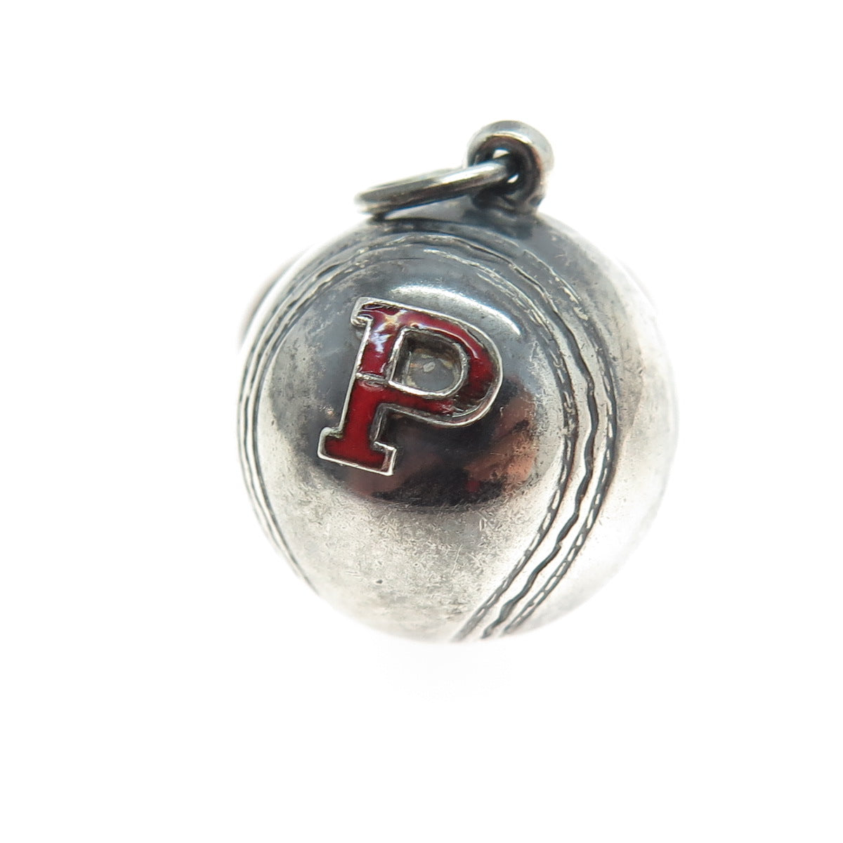 J.M. FISHER 925 Sterling Silver Antique Letter "P" Initial Baseball Ball Pendant