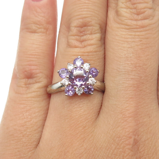 HAN 925 Sterling Silver Real Amethyst Gemstone & C Z Ring Size 7.25