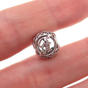 Pandora 925 Sterling Silver C Z Letter F Initial Slide Bead Charm