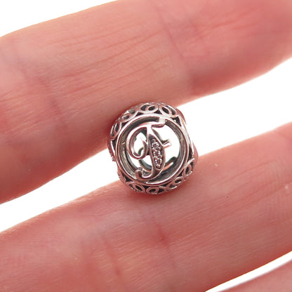 Pandora 925 Sterling Silver C Z Letter F Initial Slide Bead Charm