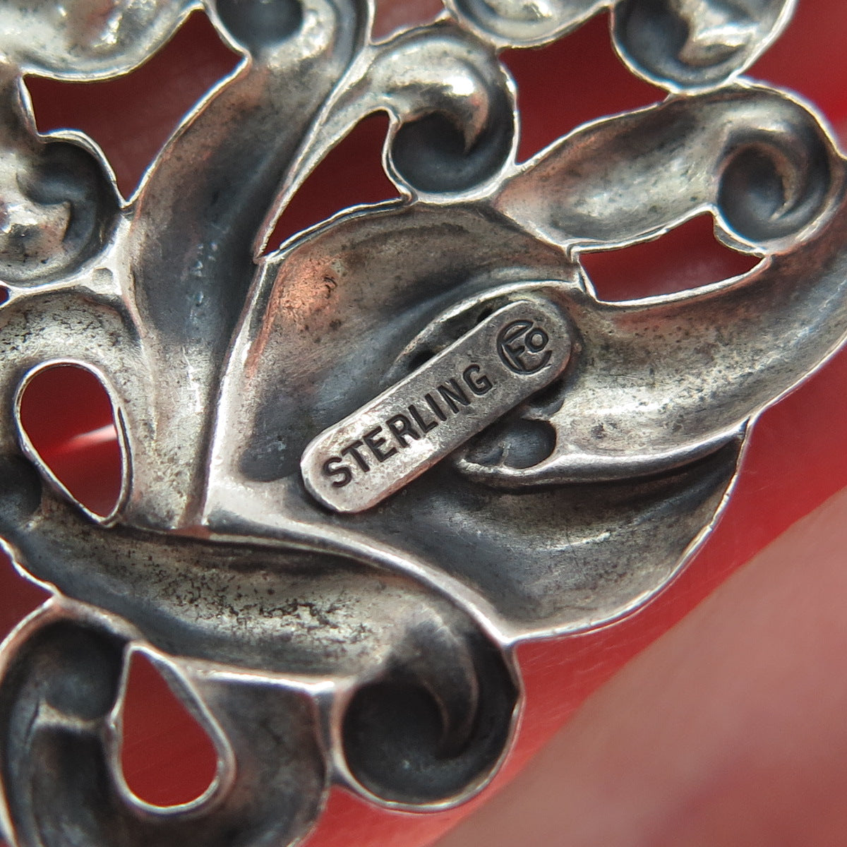 CFO DANECRAFT 925 Sterling Silver Antique Art Deco Flower Oxidized Pin Brooch
