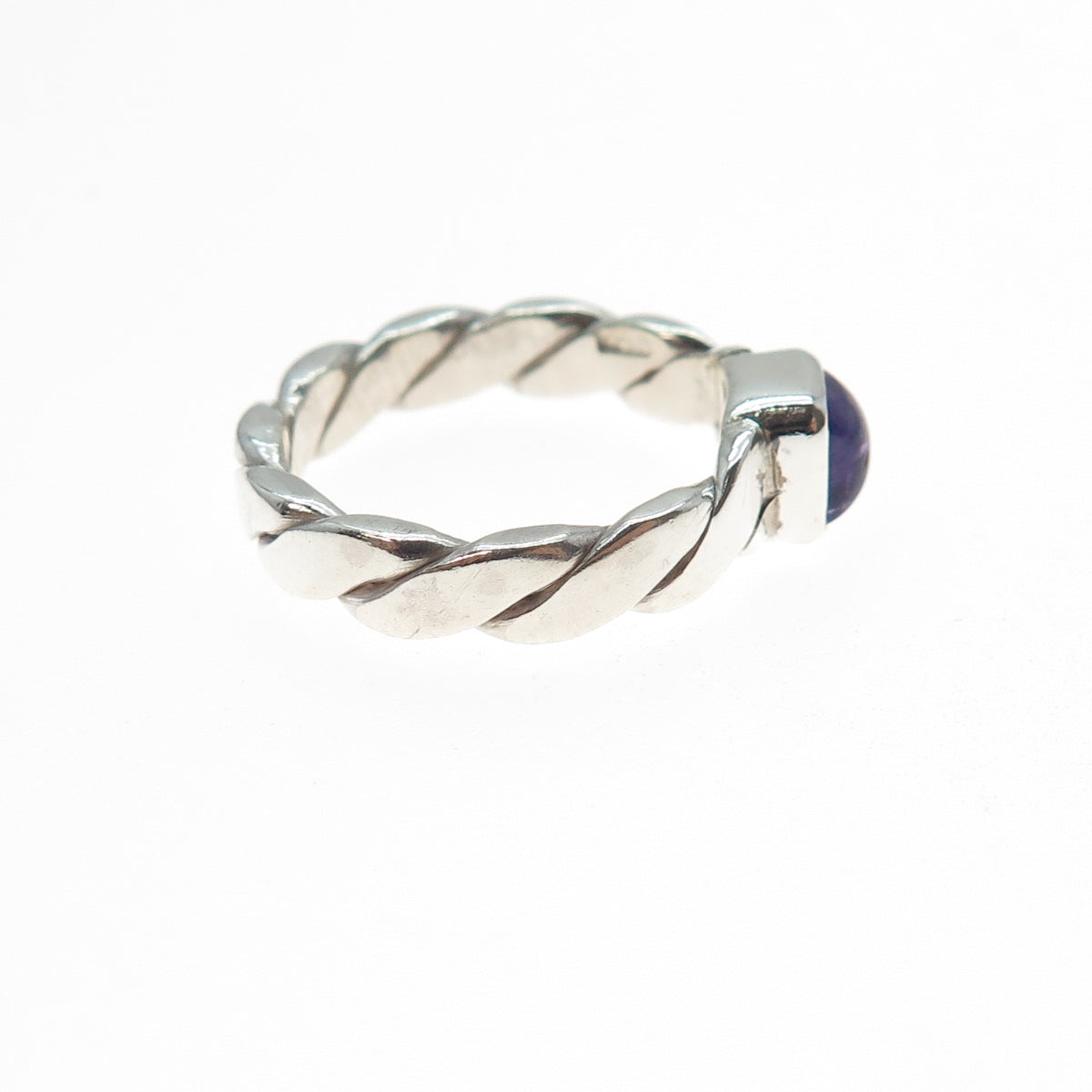 925 Sterling Silver Vintage Real Amethyst Twisted Ring Size 6