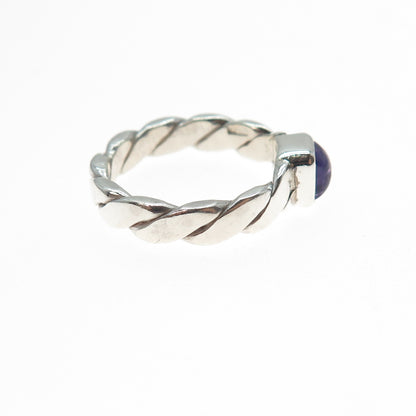 925 Sterling Silver Vintage Real Amethyst Twisted Ring Size 6