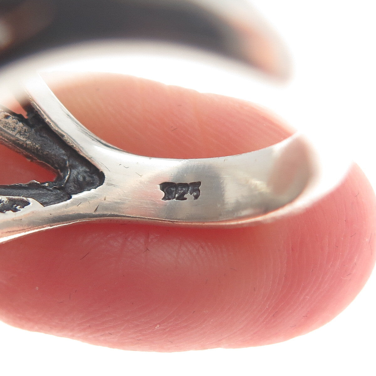 925 Sterling Silver Vintage Real Cabochon Agate Modernist Ring Size 9.25
