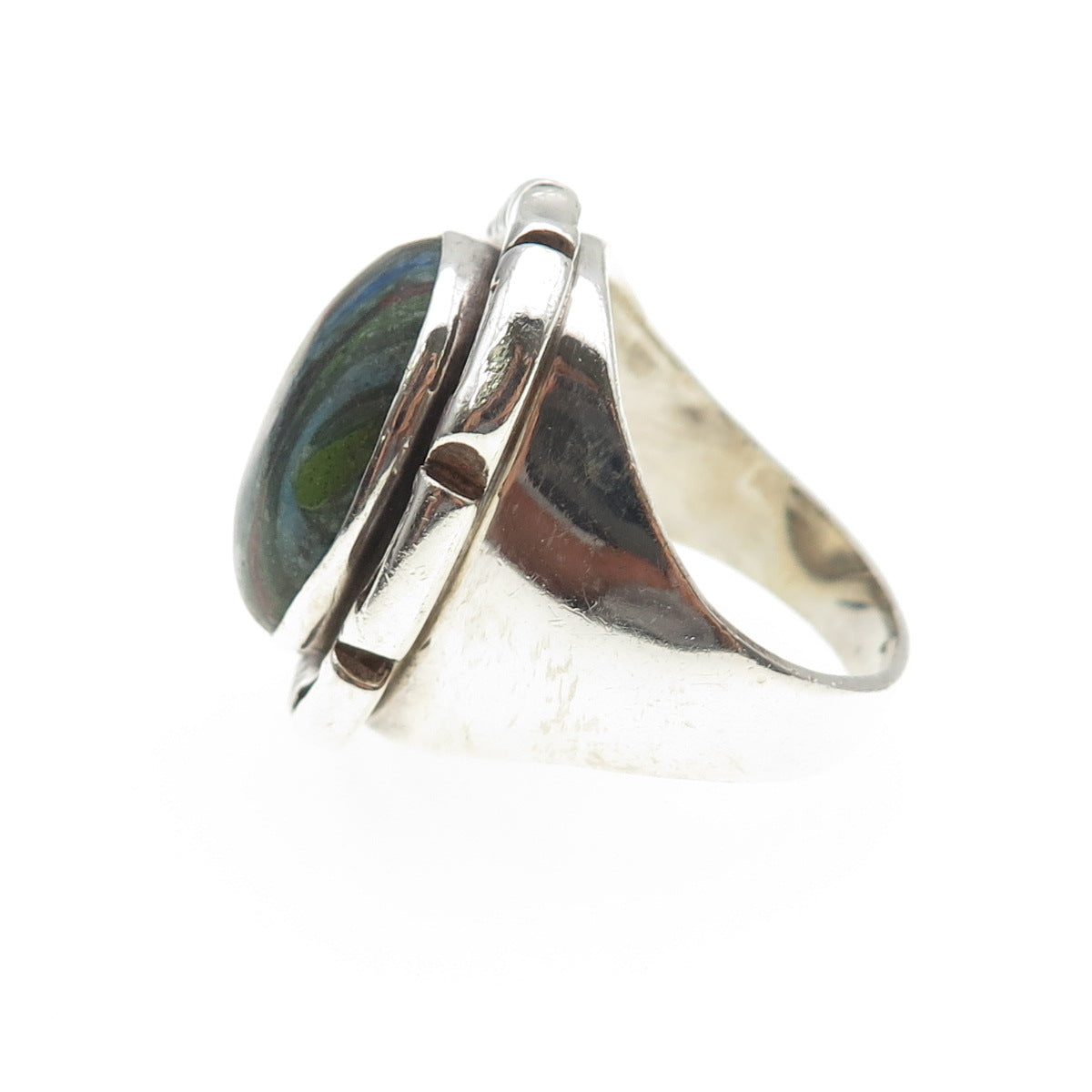 E. Jackson Old Pawn 925 Sterling Silver Vintage Rainbow Calsilica Ring Size 9.75