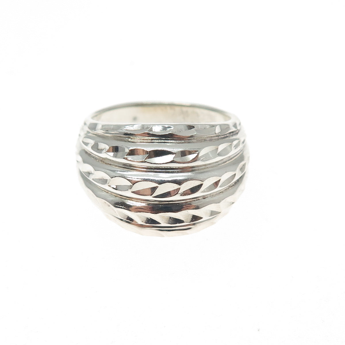 CHAPAL ZENRAY 925 Sterling Silver Vintage Diamond-Cut Dome Ring Size 10.25
