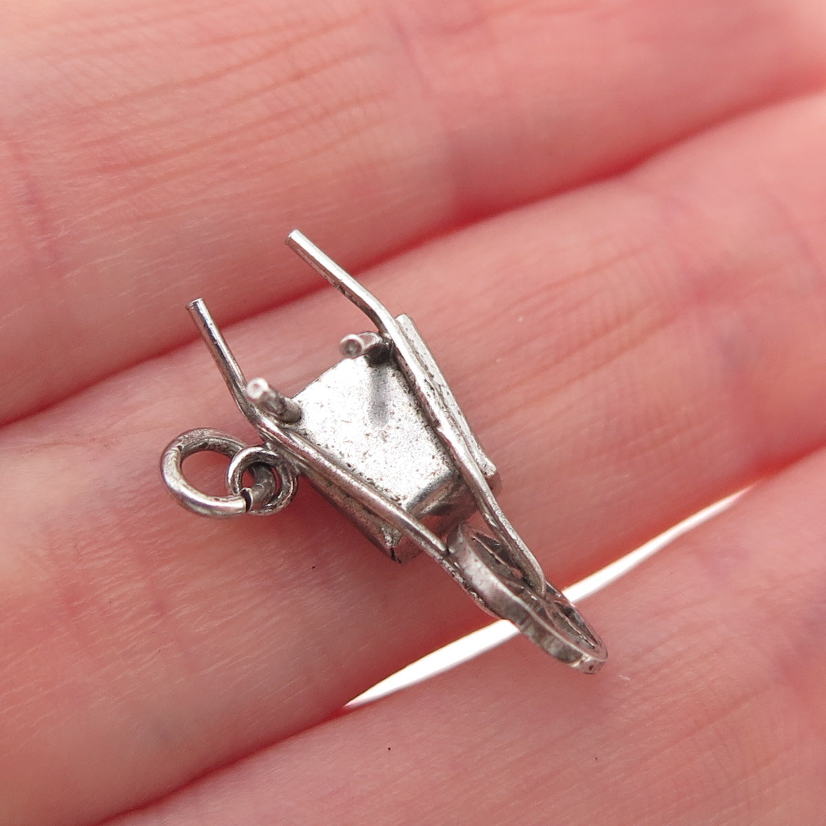 925 Sterling Silver Antique Art Deco Wheeled Cart Movable 3D Mini Charm Pendant
