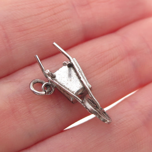 925 Sterling Silver Antique Art Deco Wheeled Cart Movable 3D Mini Charm Pendant
