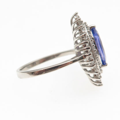 D'Joy 925 Sterling Silver Real Tanzanite & White Topaz Ring Size 8.25