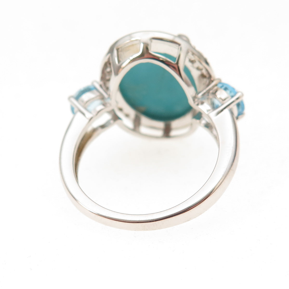925 Sterling Real Sleeping Beauty Turquoise Blue & White Topaz Ring Size 8