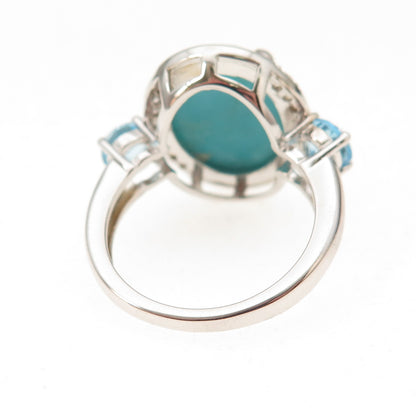 925 Sterling Real Sleeping Beauty Turquoise Blue & White Topaz Ring Size 8