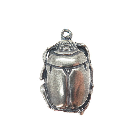 925 Sterling Silver Vintage Egyptian Scarab Oxidized Charm Pendant