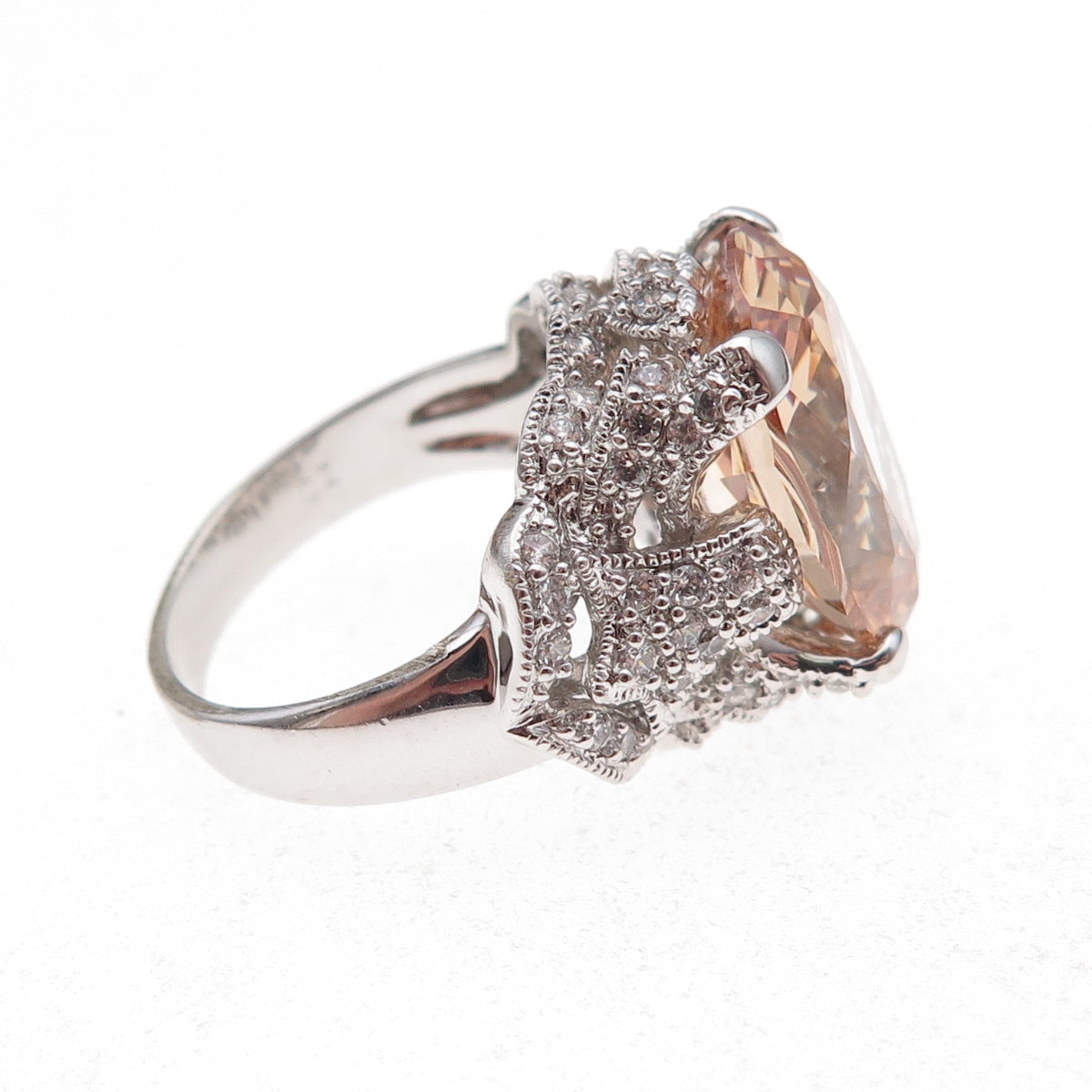 Joseph Esposito 925 Sterling Silver Champagne & White C Z Ring Size 7