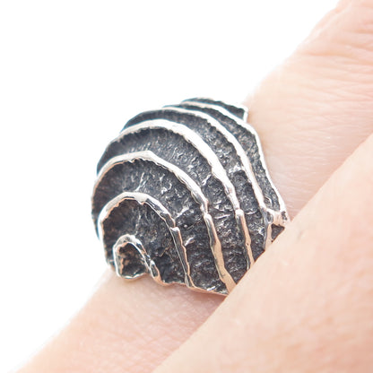 925 Sterling Silver Vintage Modernist Wavy Dome Oxidized Ring Size 8