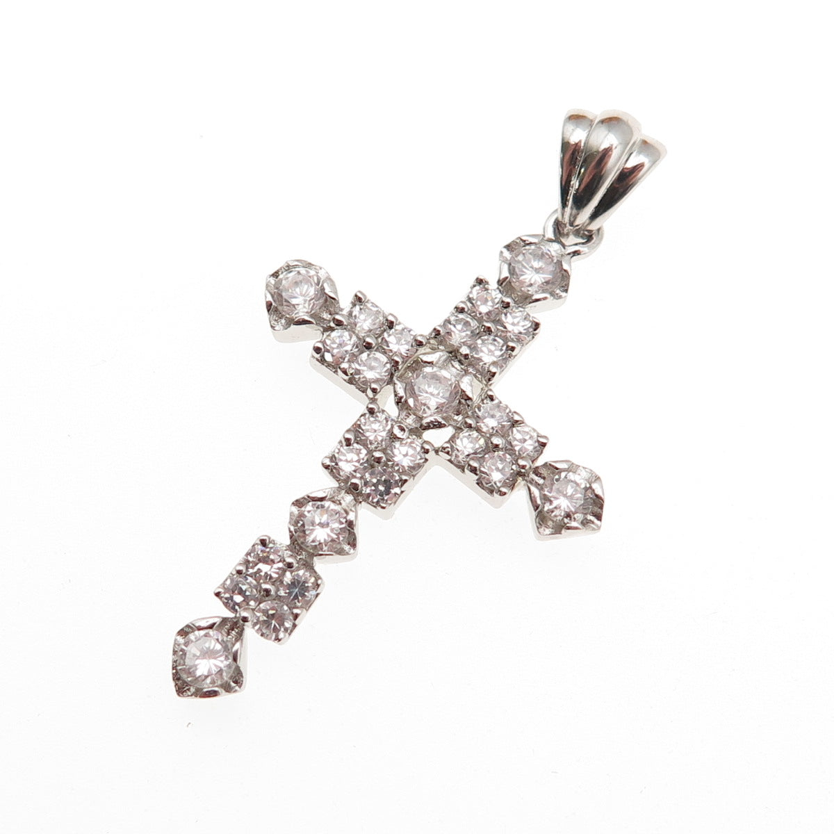 925 Sterling Silver Round-Cut C Z Sparkle Cross Charm Pendant