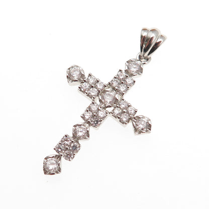 925 Sterling Silver Round-Cut C Z Sparkle Cross Charm Pendant