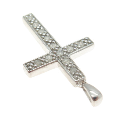 925 Sterling Silver Real Round-Cut Diamond Cross Pendant