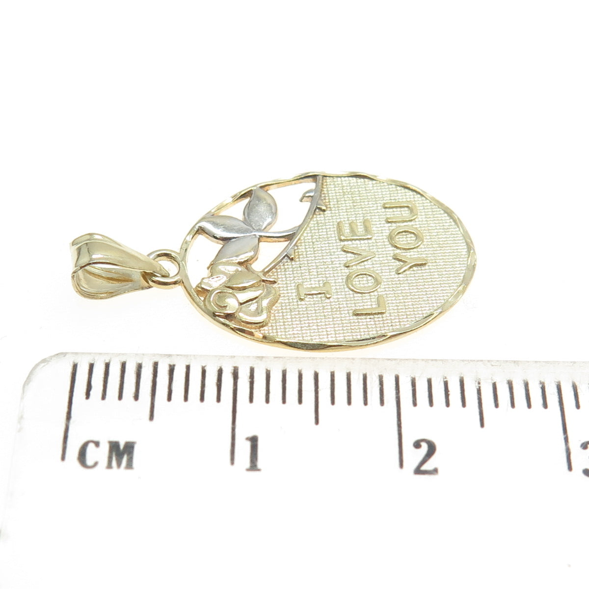925 Sterling Silver 2-Tone "I Love Yoy" Floral Pendant