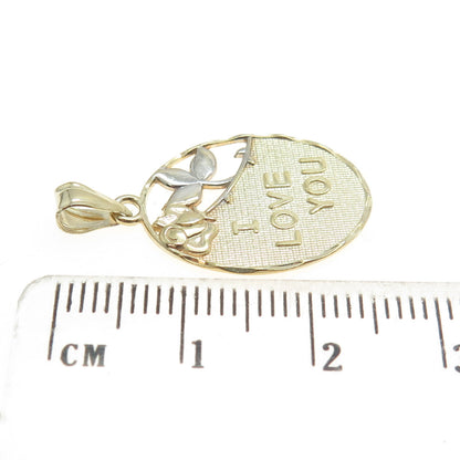 925 Sterling Silver 2-Tone "I Love Yoy" Floral Pendant