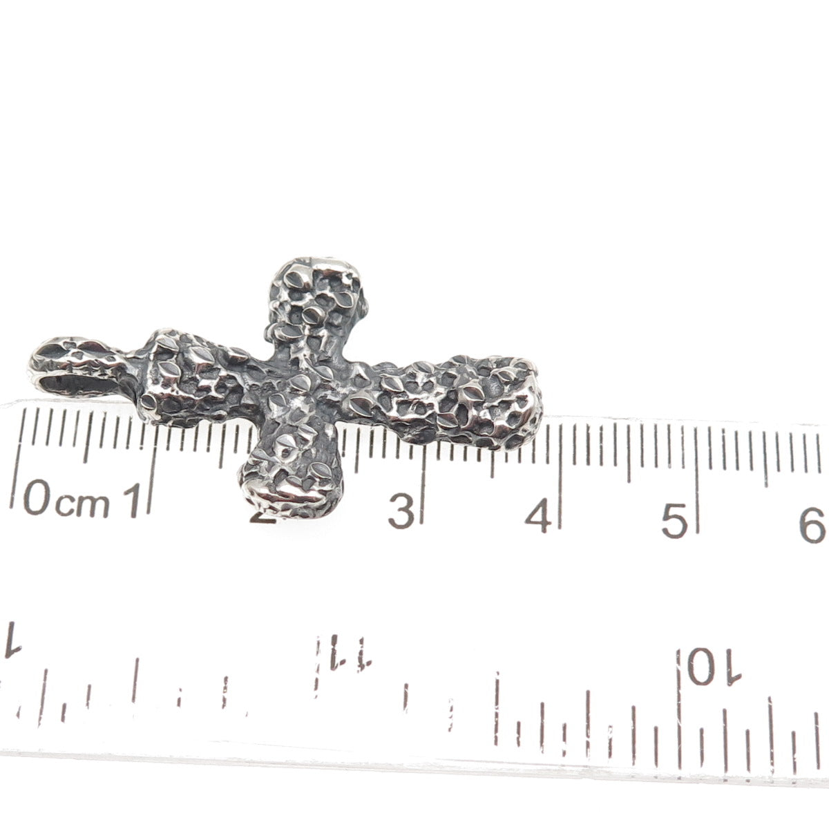 925 Sterling Silver Vintage Modernist Nugget Cross Oxidized Pendant