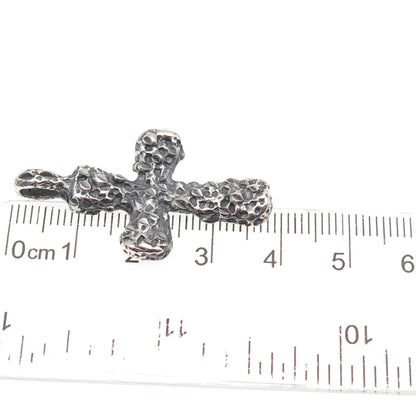 925 Sterling Silver Vintage Modernist Nugget Cross Oxidized Pendant