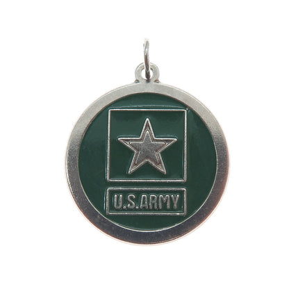 925 Sterling Silver Vintage Enamel US Army Star Round Dog Tag Charm Pendant
