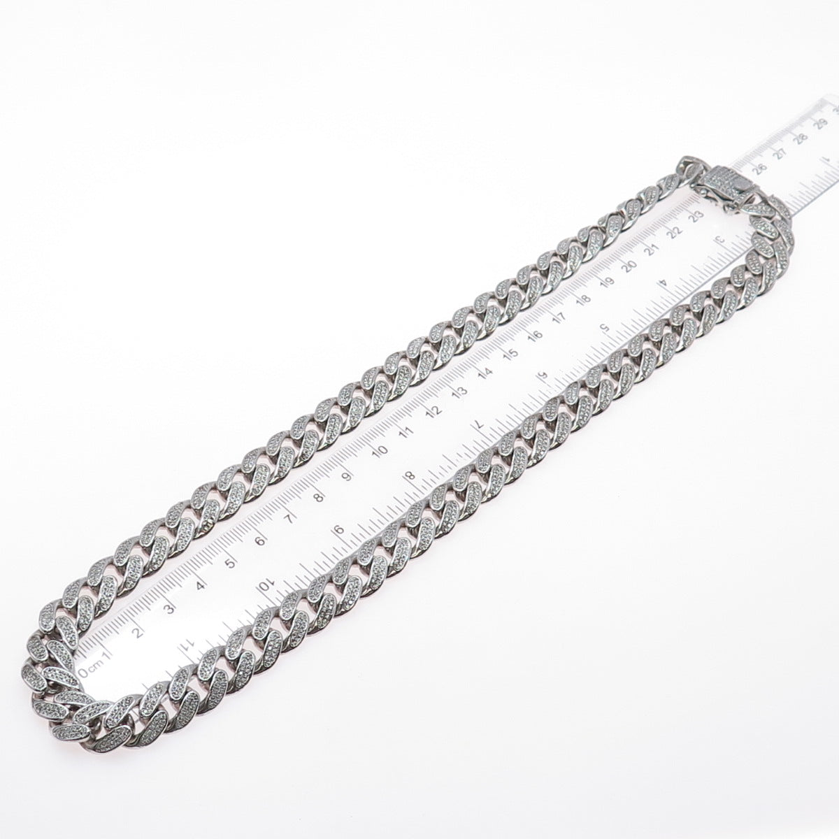 925 Sterling Silver REL Round-Cut C Z Heavy 155.8g Cuban Chain Necklace 22"