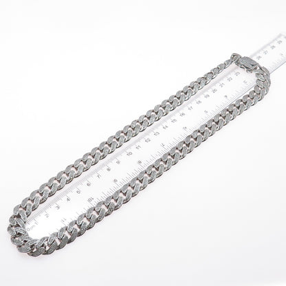 925 Sterling Silver REL Round-Cut C Z Heavy 155.8g Cuban Chain Necklace 22"